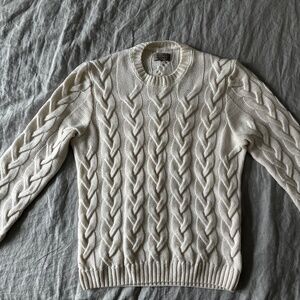 Falconeri 100% White Wool Fisherman Crewneck Sweater size M Mens